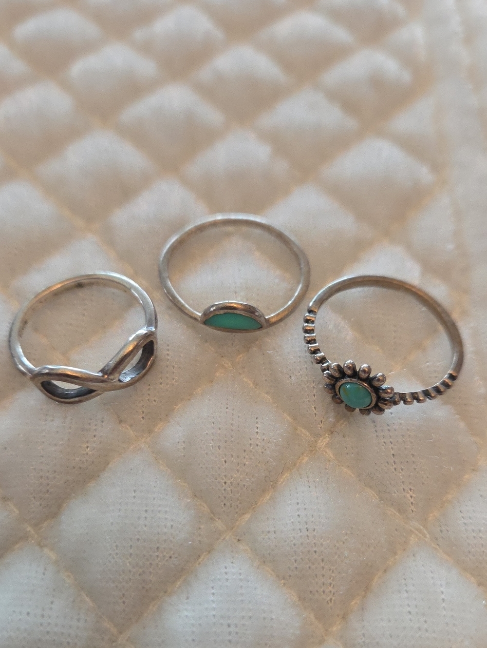 Sterling Silver 925 Stamp Faux Turquoise & Infinity Ring Set of 3